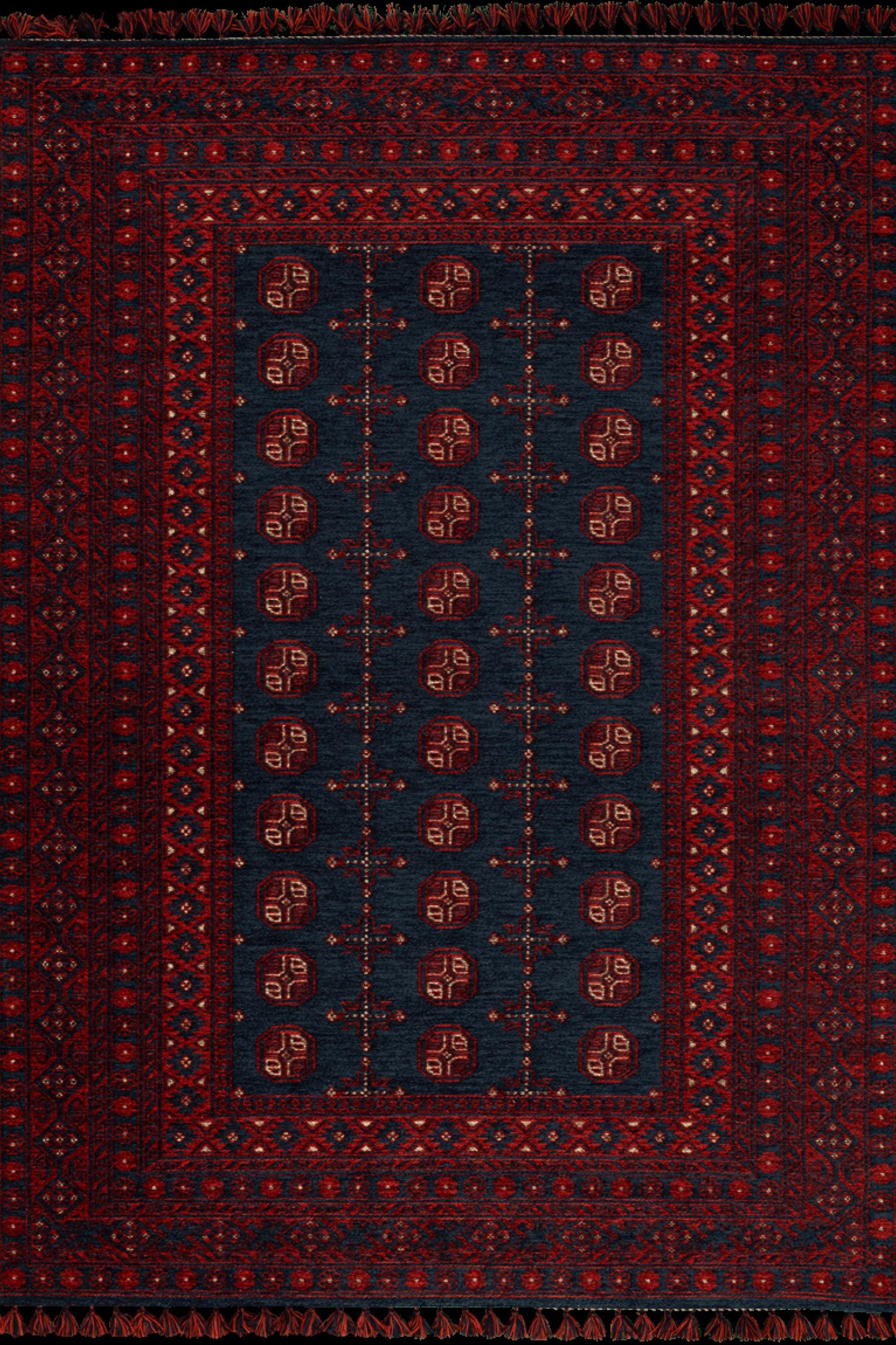 Red Afghan Rug: Traditional Bukhara Oriental Chenille Rug (3.9 x 5.9 ft)