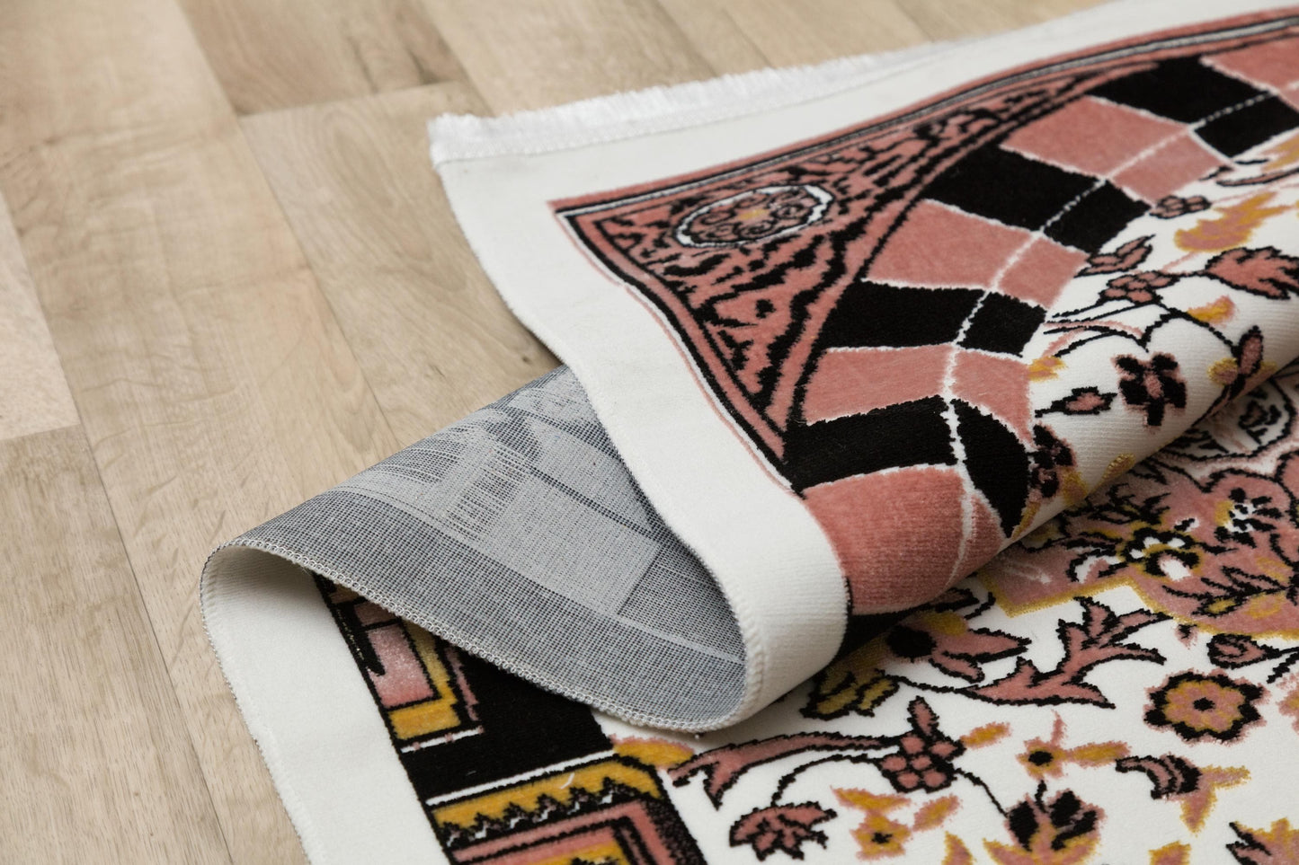Floral Turkish Prayer Rug: Ivory & Pink Seccade - Made in Türkiye