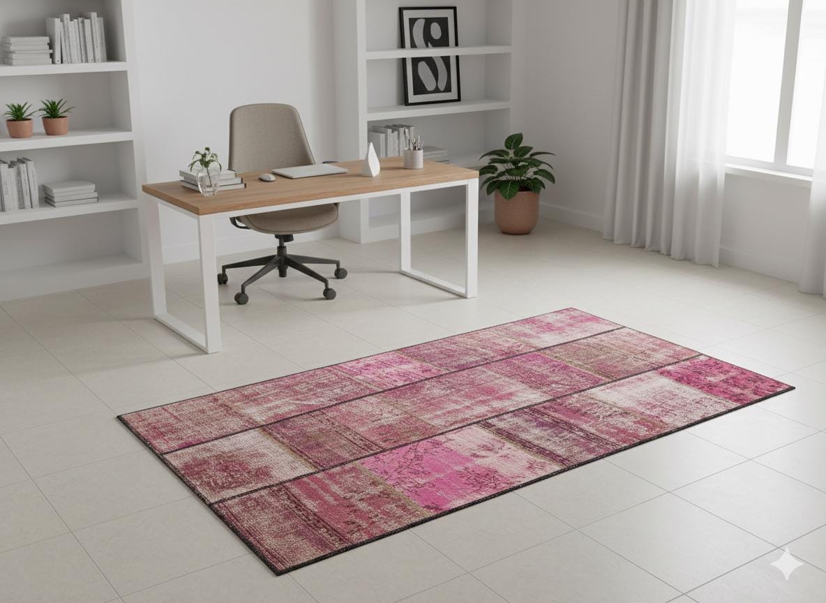 Handmade Pink Patchwork Wool Rug: Bohemian Area Rug (4.4x6.8 ft)