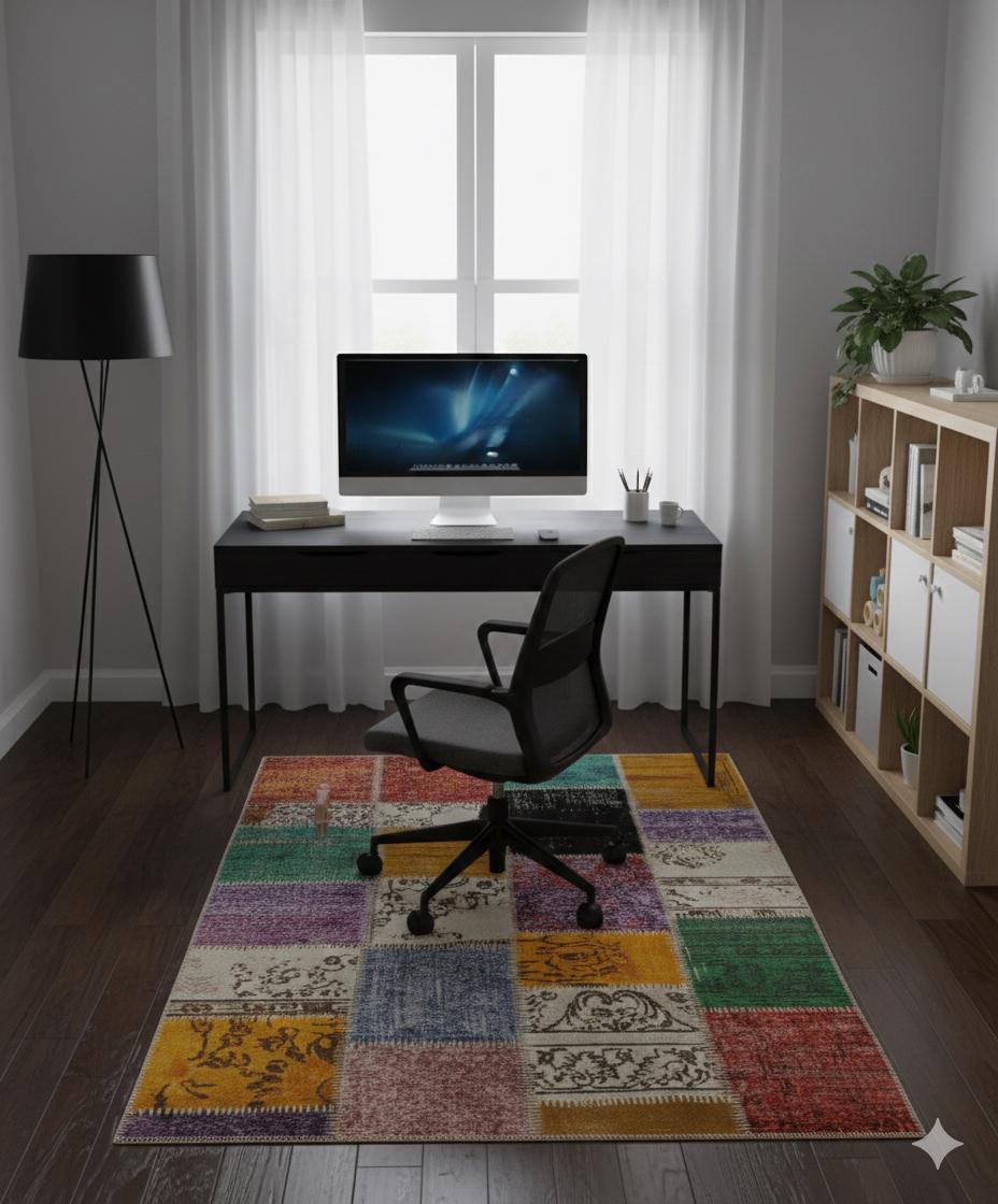 4.6x6.6, Handmade Wool Turkish Patchwork Rug – Vintage, Bohemian, One-of-a-Kind Area Rug