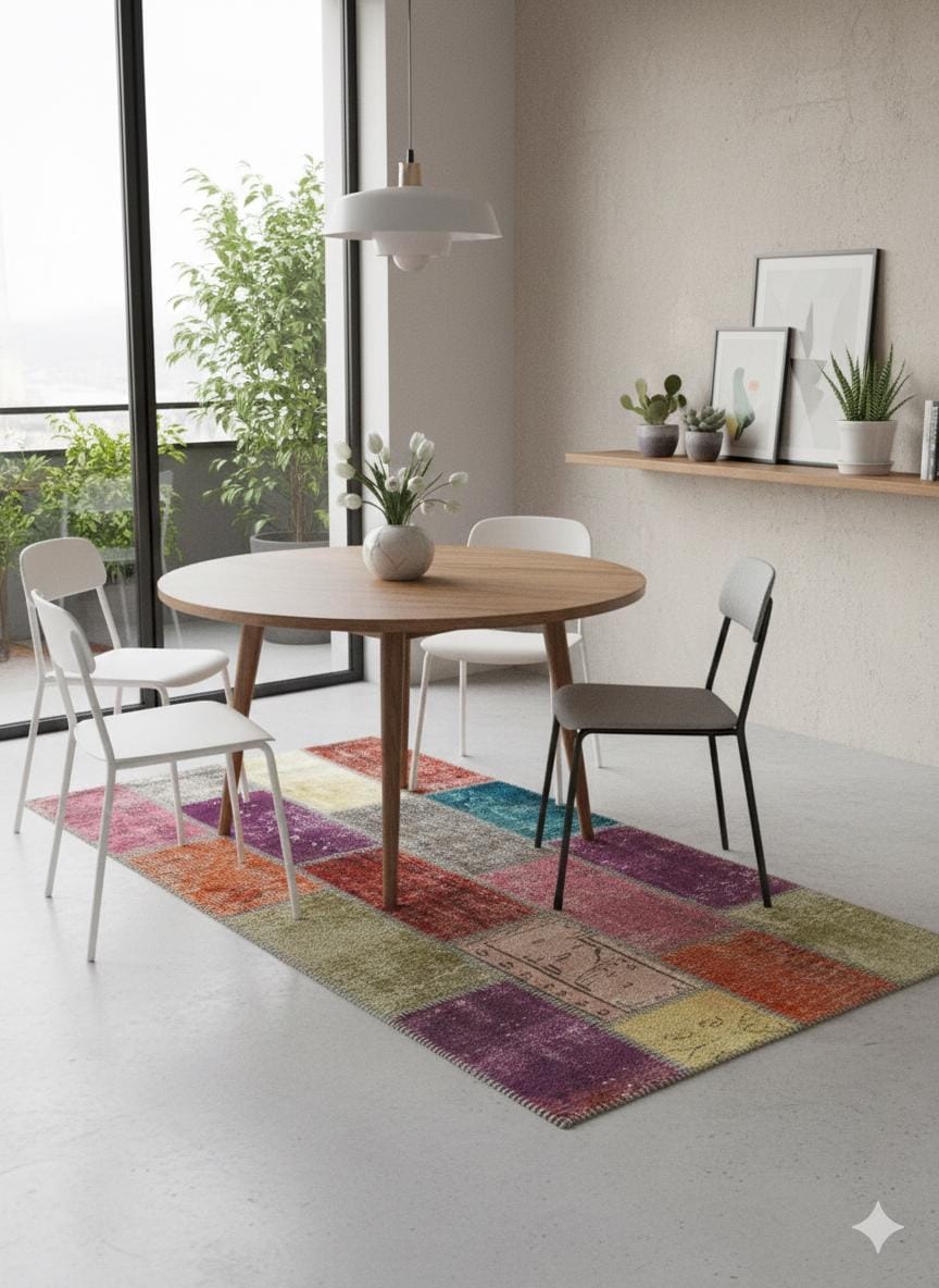 Handmade Patchwork Wool Runner Rug: Bohemian Turkish Rug (3.1x6.5 ft)