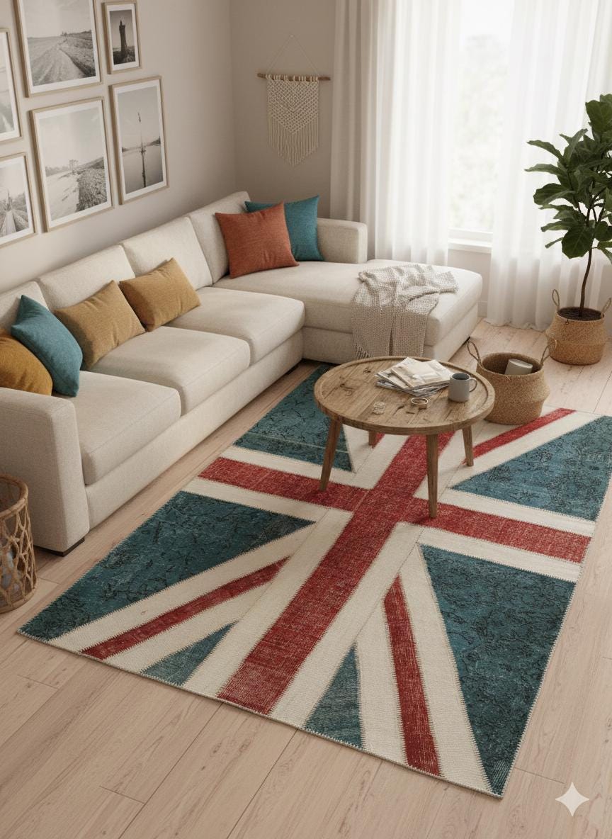 British Flag Patchwork Rug: Handmade Wool Anatolian Design