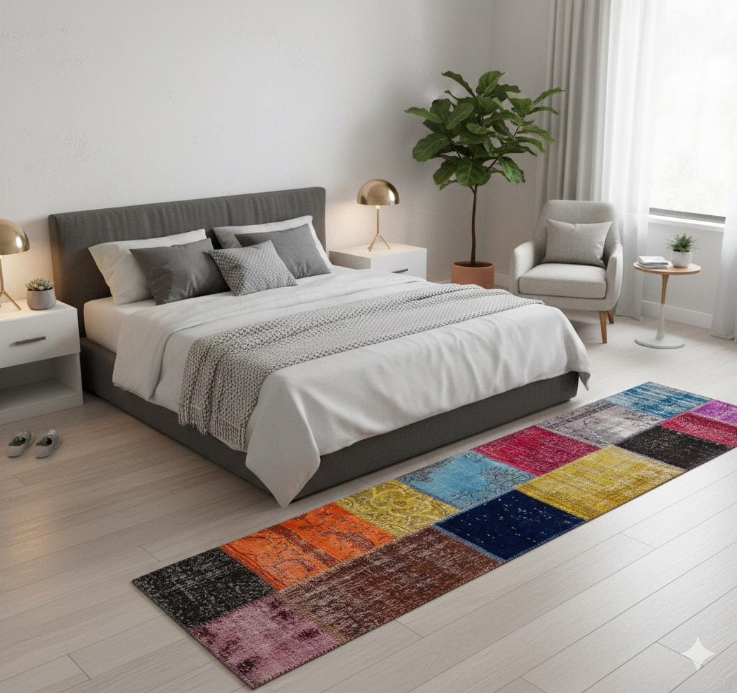 Handmade Wool Patchwork Turkish Rug - 2.7x9.7 ft Bohemian Area Rug