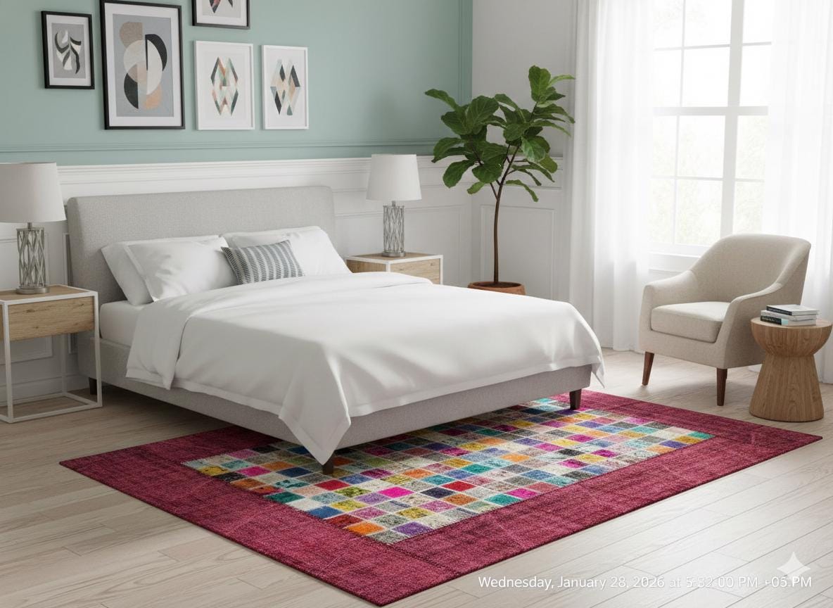 Handmade Patchwork Turkish Rug: Bohemian Wool Area Rug (5'x8' ft)
