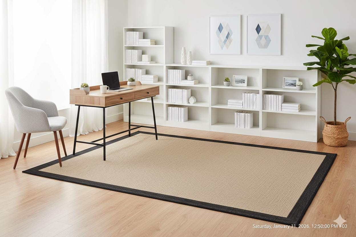 Washable Beige Jute Rug: Minimalist monern Outdoor/Indoor Carpet