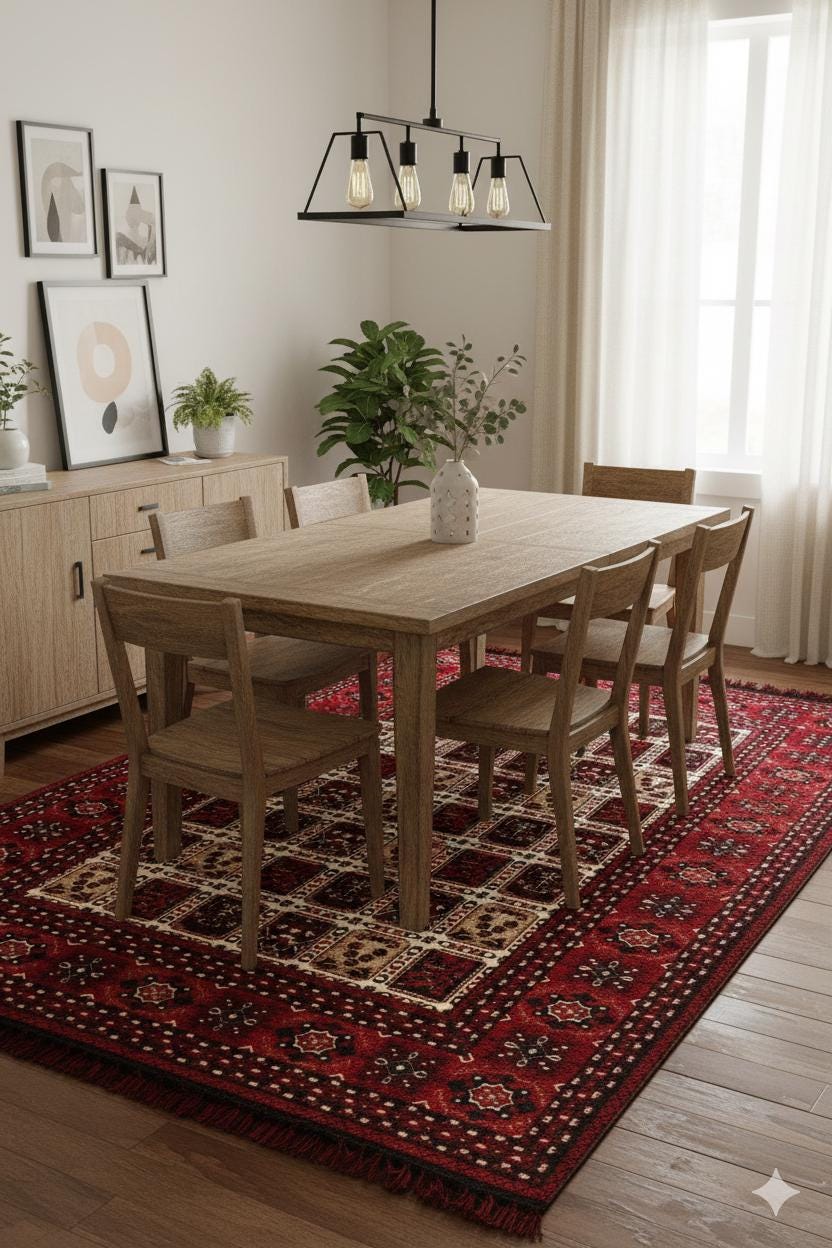 Red Oriental Afghan Rug: Washable Farmhouse Bohemian carpet