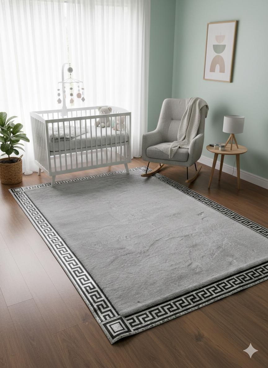 Silver Faux Leather Rug 5x7ft: Modern Minimalist Turkish Area Rug