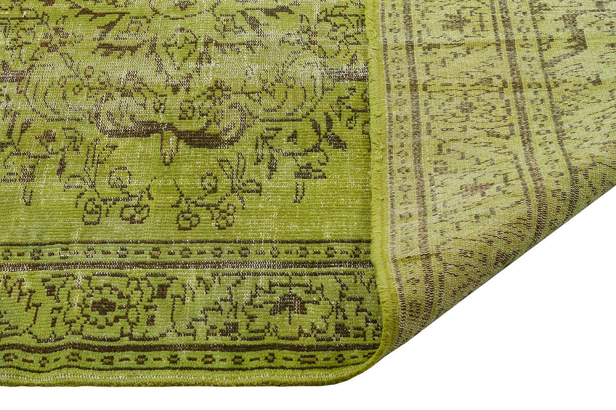 Vintage Green Wool Rug: Handmade Nursery Carpet 6x9ft
