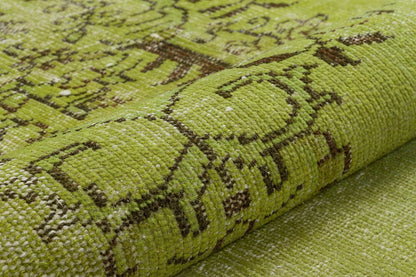 Vintage Green Wool Rug: Handmade Nursery Carpet 6x9ft