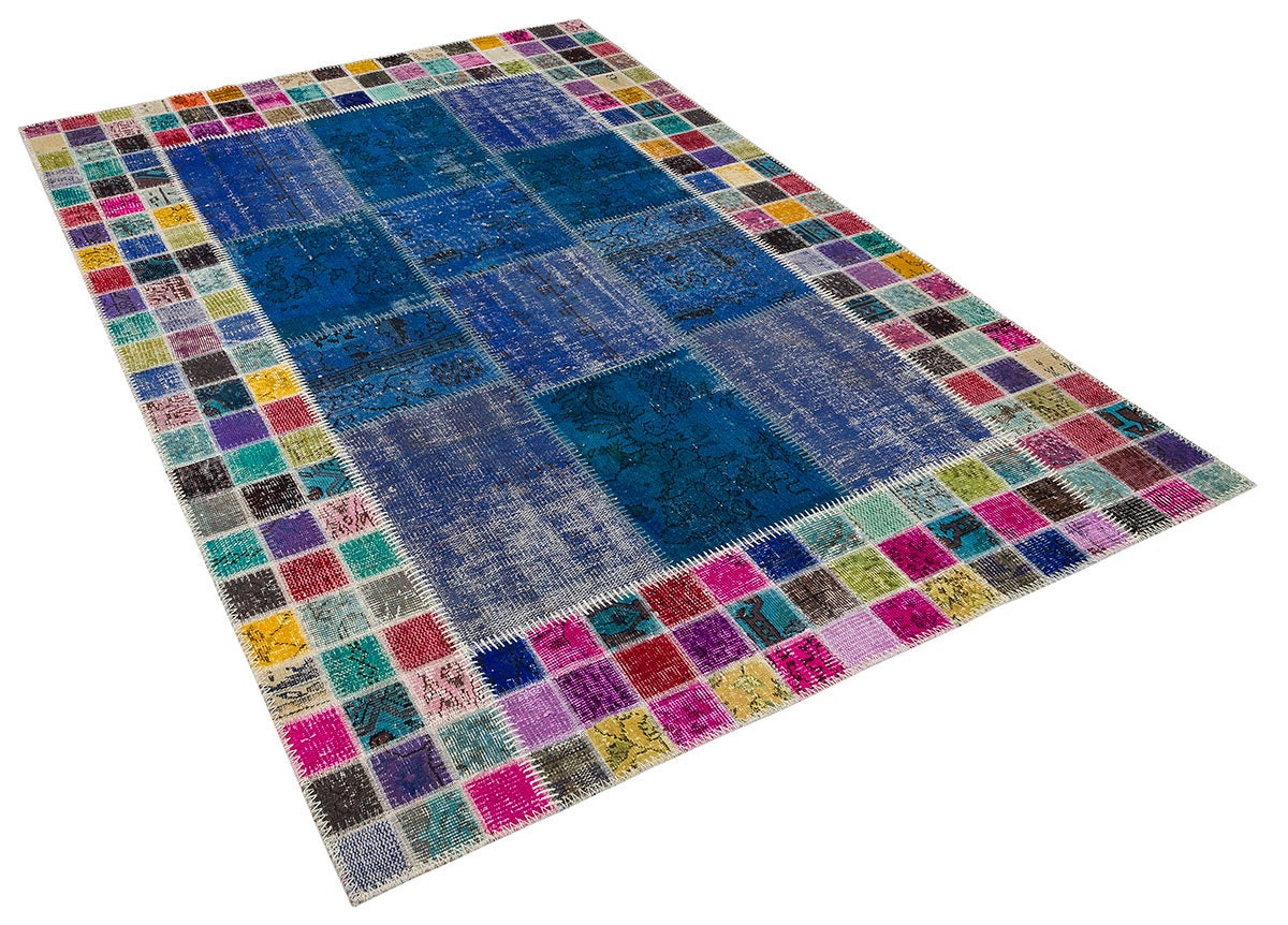 Handmade Patchwork Turkish Rug: 5'x8' Bohemian Wool Area Rug