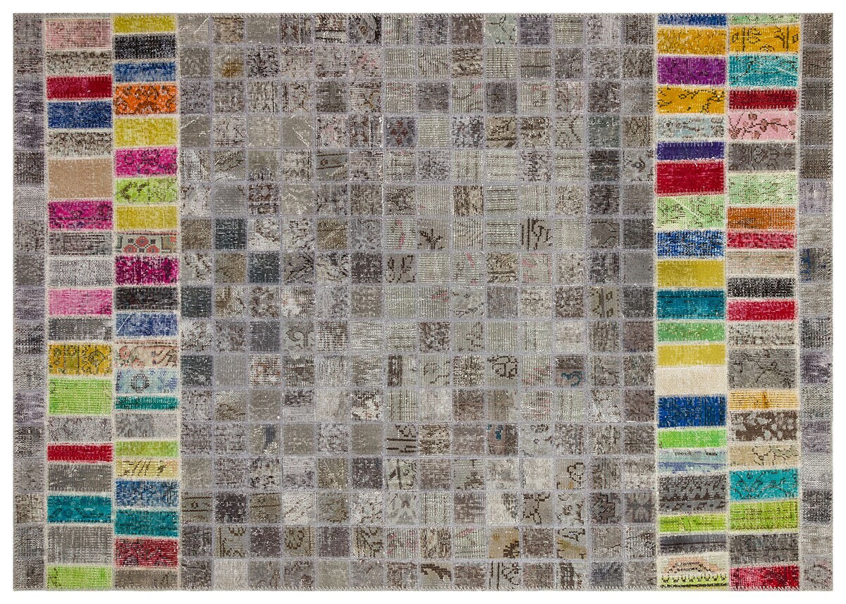 Handmade Patchwork Wool Turkish Rug - 5'x8' Bohemian Area Rug