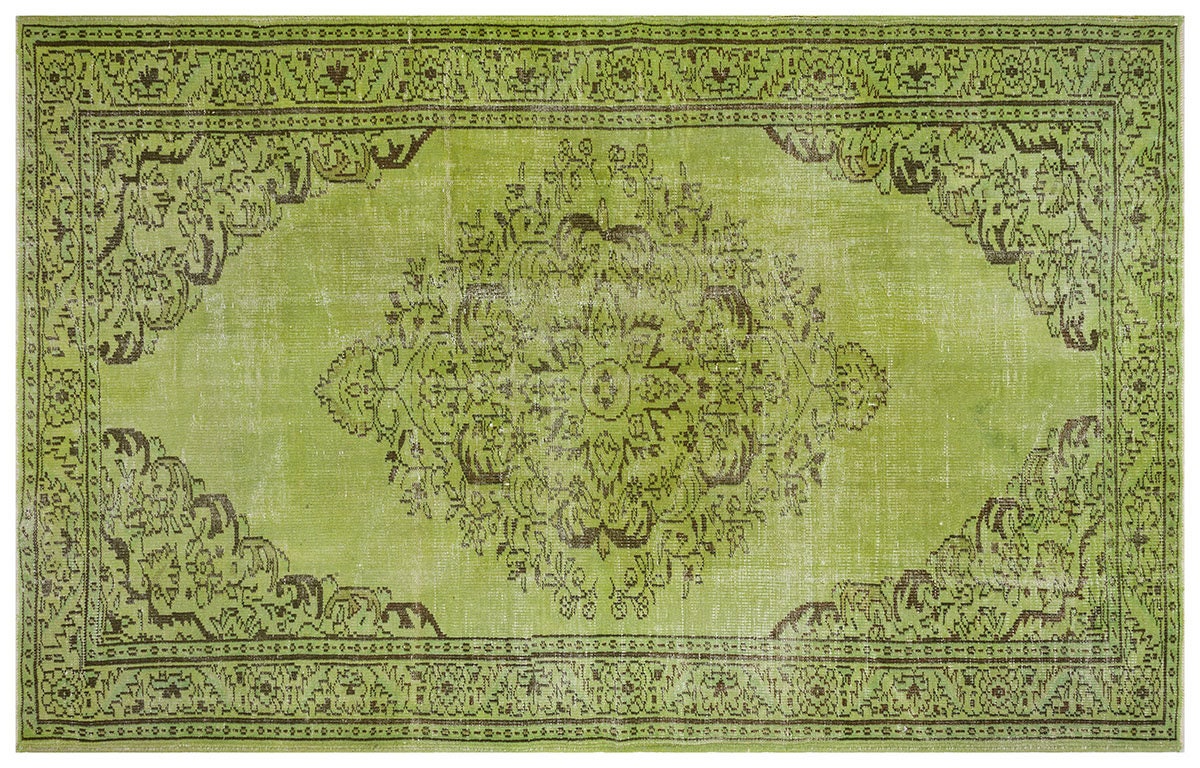 Vintage Green Wool Rug: Handmade Nursery Carpet 6x9ft