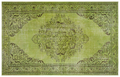 Vintage Green Wool Rug: Handmade Nursery Carpet 6x9ft