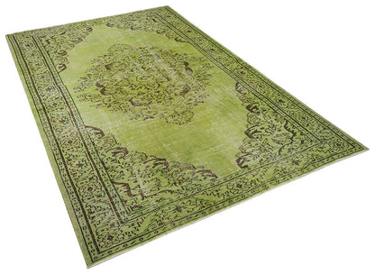 Vintage Green Wool Rug: Handmade Nursery Carpet 6x9ft