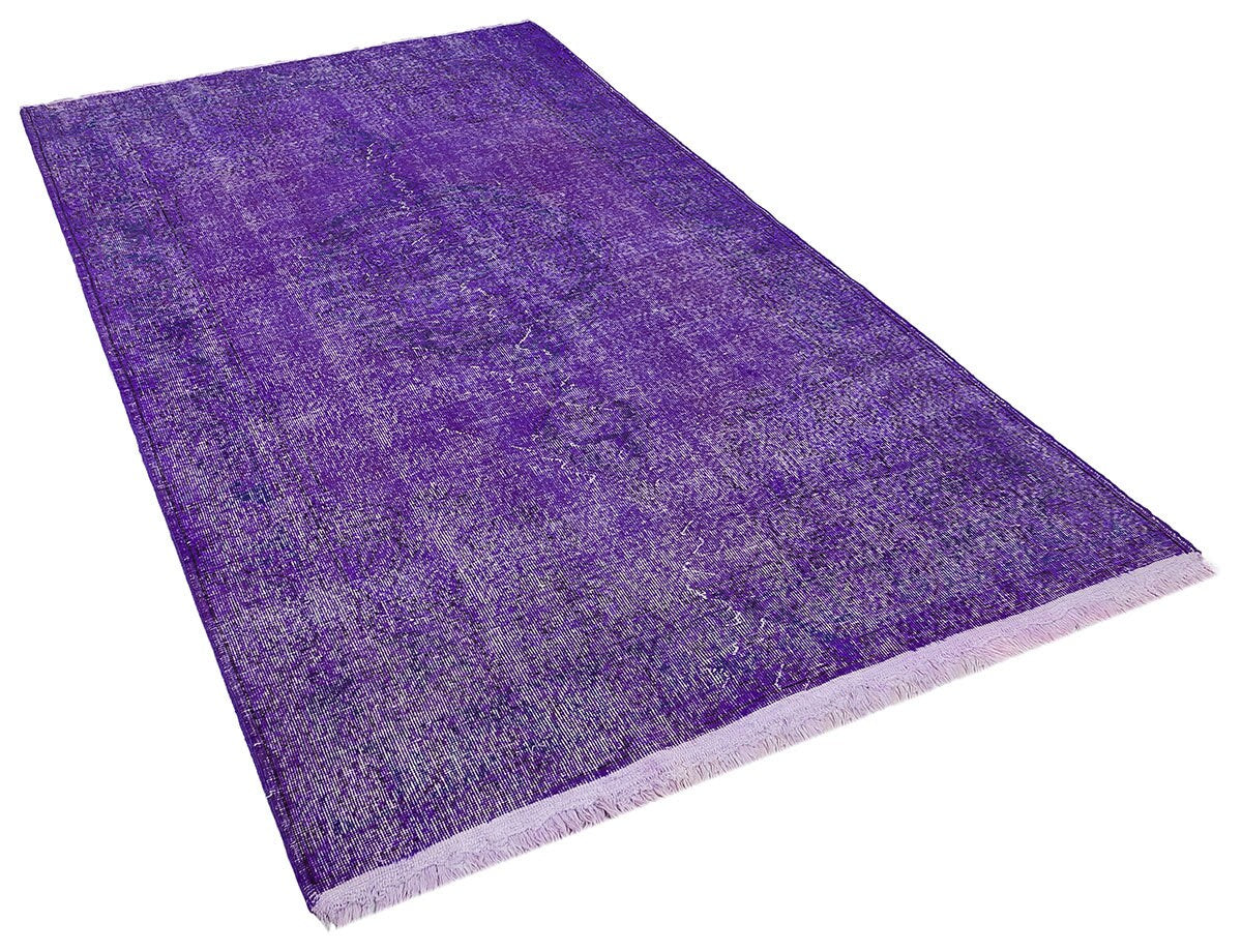 Vintage Purple Wool Rug: Handmade Eclectic Turkish Carpet (4'9''x8'2'')