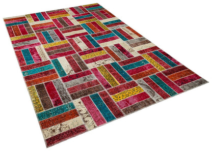 Handmade Patchwork Wool Turkish Rug - 6'x10' Bohemian Area Rug