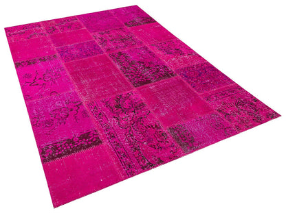 Handmade Pink Patchwork Rug: Bohemian Wool Area Rug (5'x8' ft)