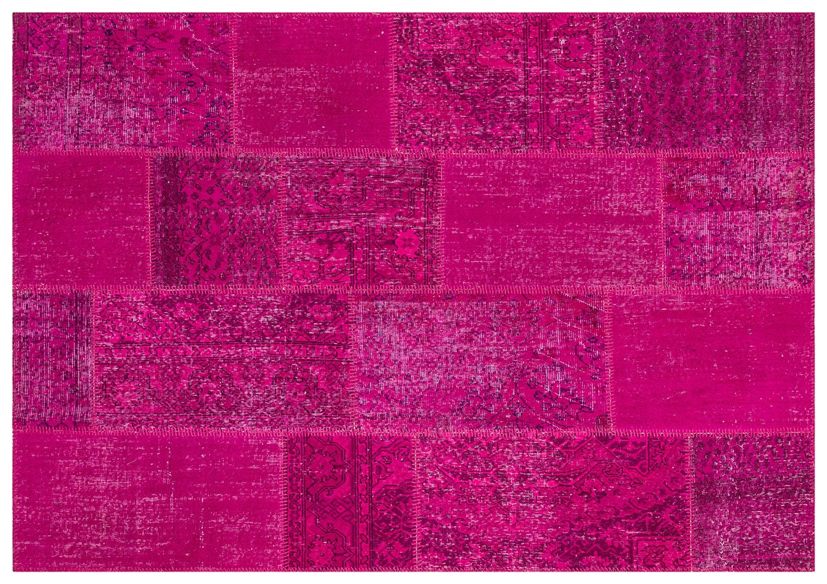 Handmade Pink Patchwork Rug: Bohemian Wool Area Rug (5'x8' ft)