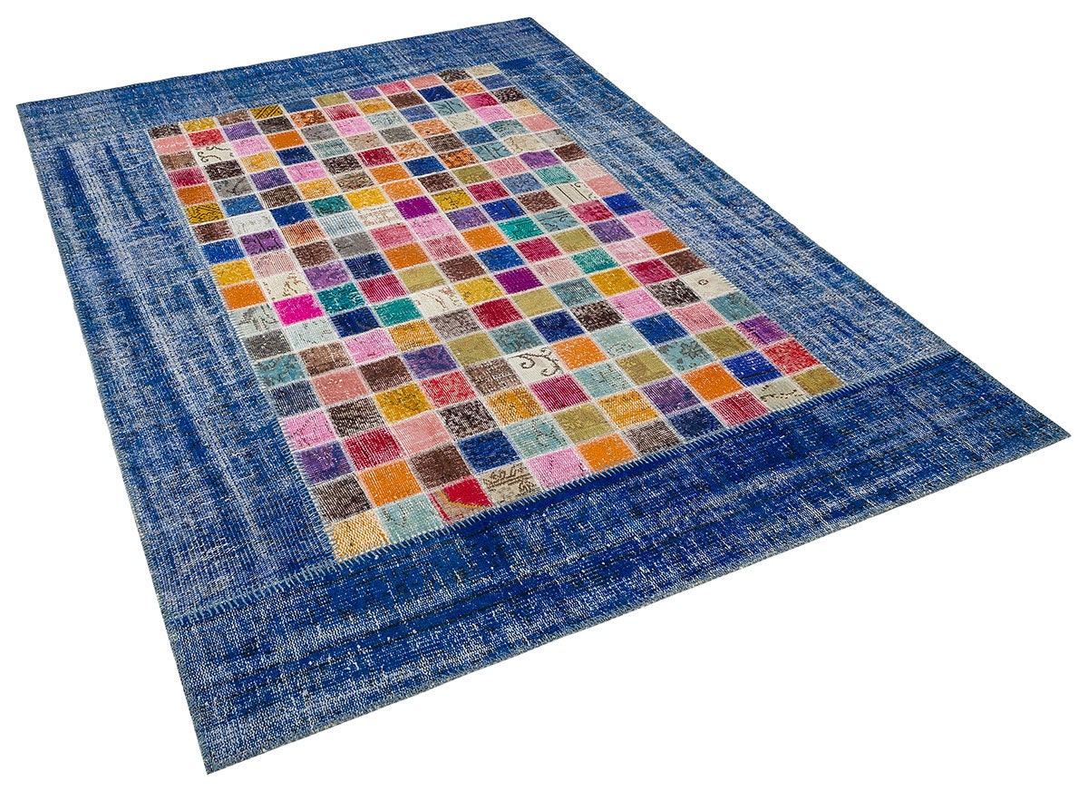 Handmade Patchwork Turkish Rug: 5'x8' Bohemian Wool Area Rug