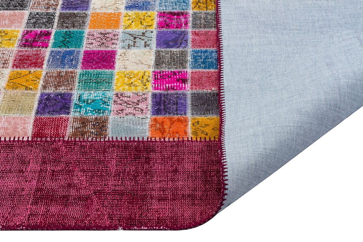 Handmade Patchwork Turkish Rug: Bohemian Wool Area Rug (5'x8' ft)