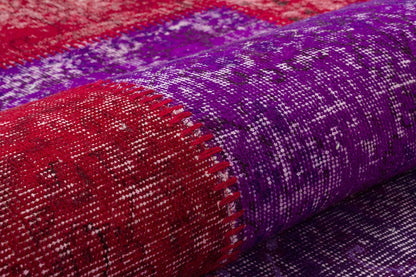 Handmade Purple Patchwork Wool Rug - Bohemian Turkish Rug (6'8''x7'7'')