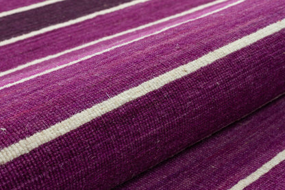 Hand Woven Turkish Kilim Rug: Purple Stripe, Bohemian Style