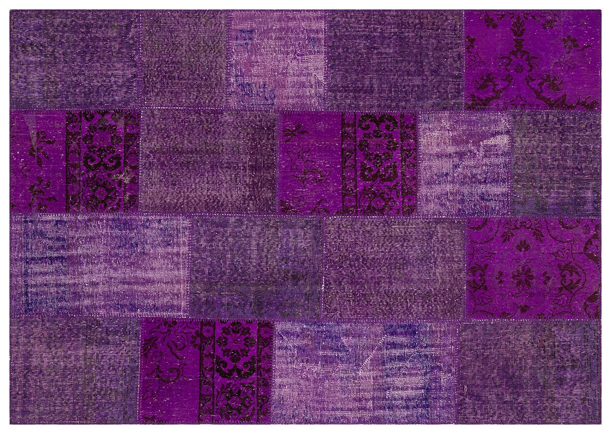 Handmade Purple Patchwork Rug: Bohemian Wool Area Rug (5'x8' ft)