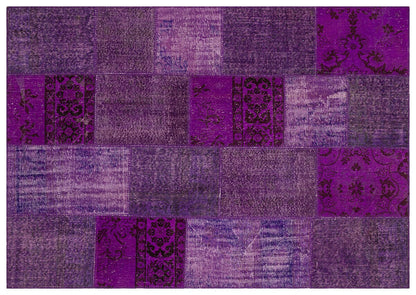 Handmade Purple Patchwork Rug: Bohemian Wool Area Rug (5'x8' ft)