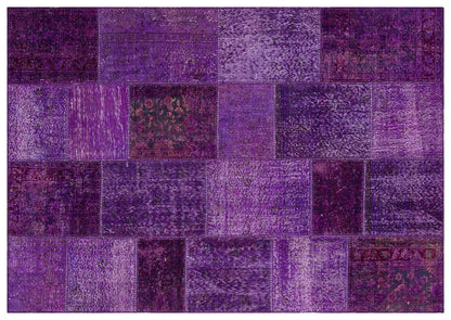 Handmade Purple Patchwork Wool Rug: Bohemian Turkish Area Rug (5'x8' ft)