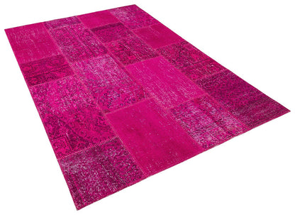Handmade Pink Patchwork Rug: Bohemian Wool Area Rug (5'x8' ft)