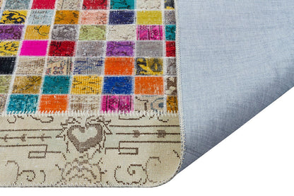 Handmade Patchwork Wool Turkish Rug - 5'x8' Bohemian Area Rug