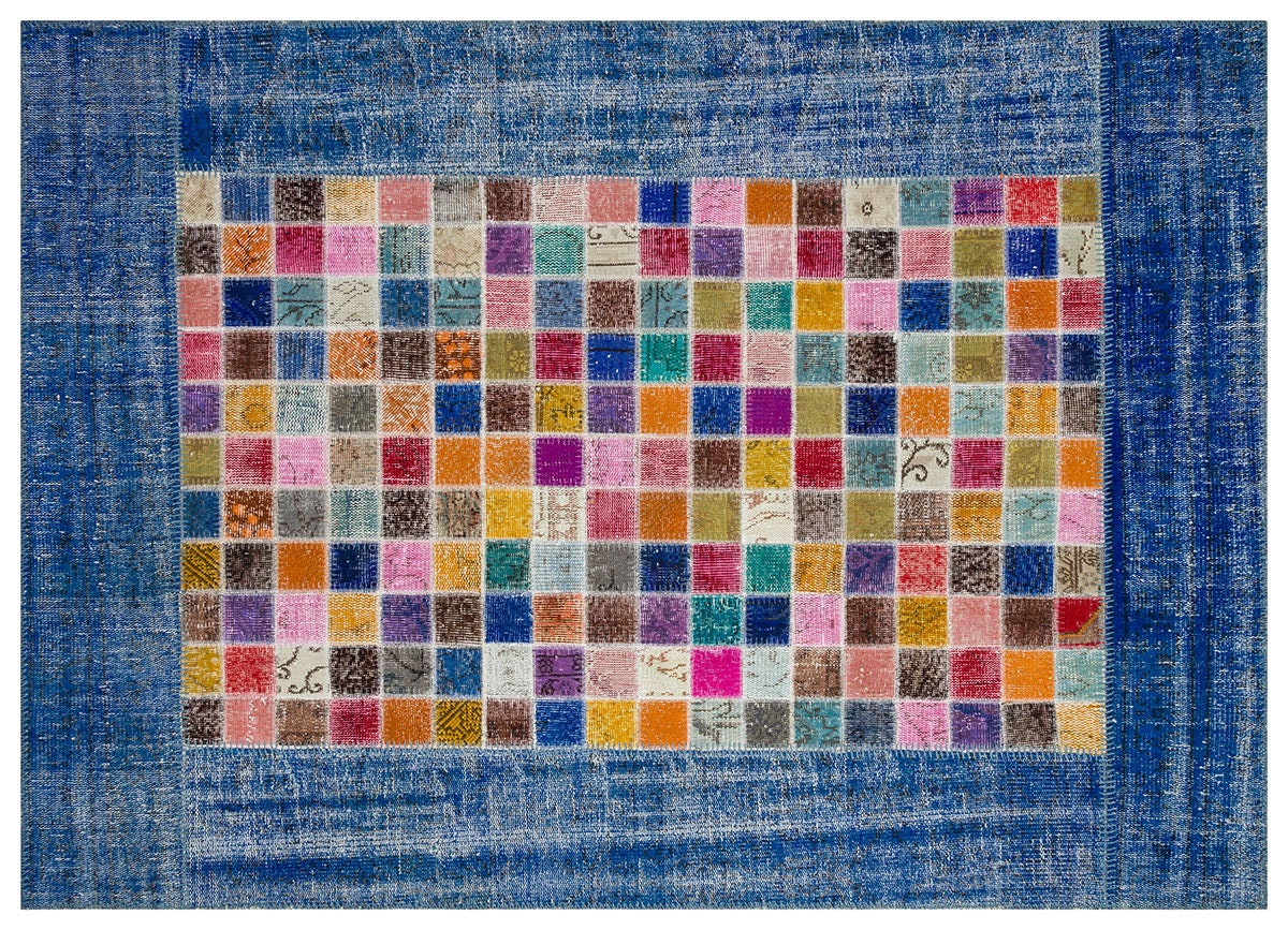 Handmade Patchwork Turkish Rug: 5'x8' Bohemian Wool Area Rug