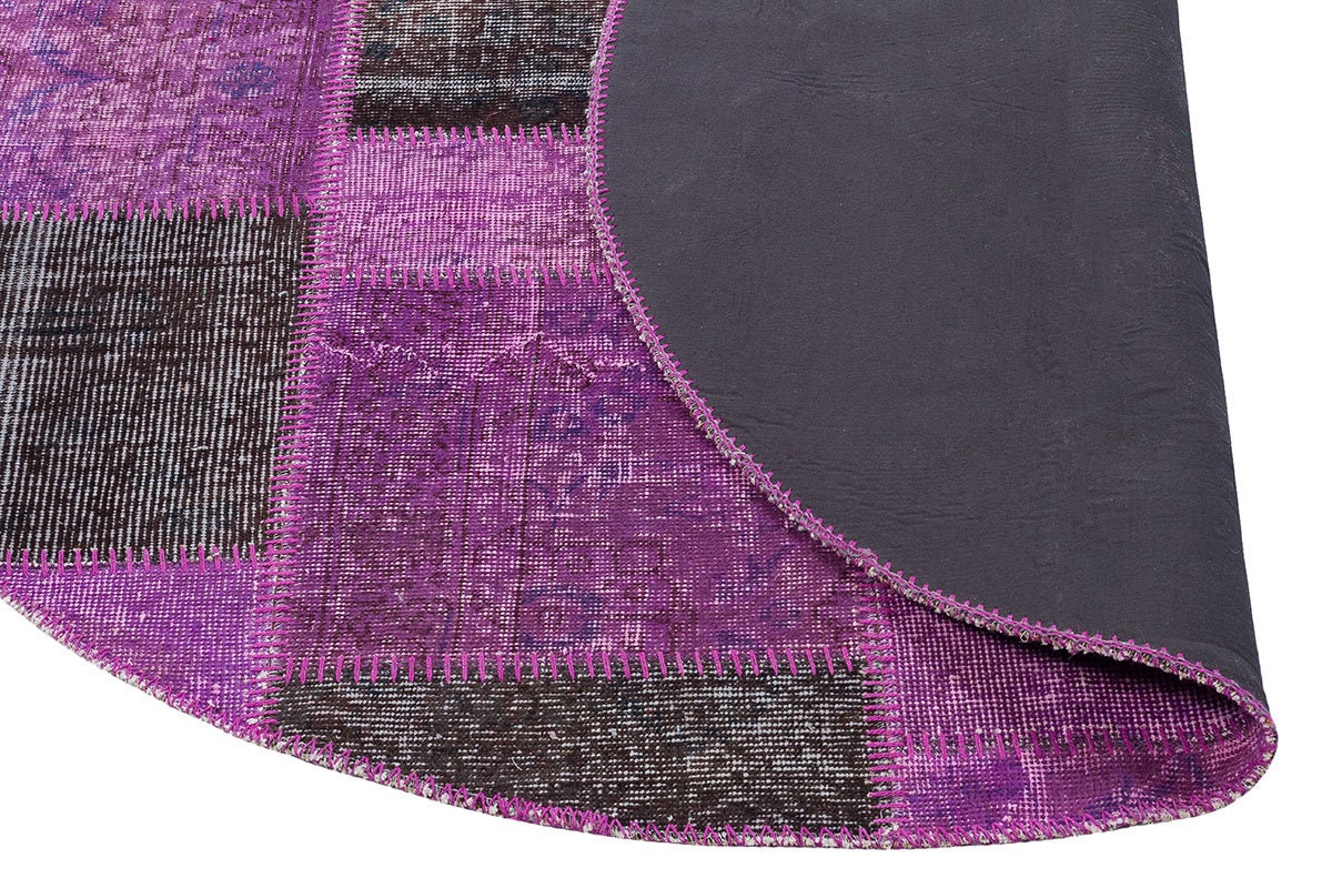 Handmade Purple Patchwork Rug: 5'x5' Bohemian Wool Circle Rug