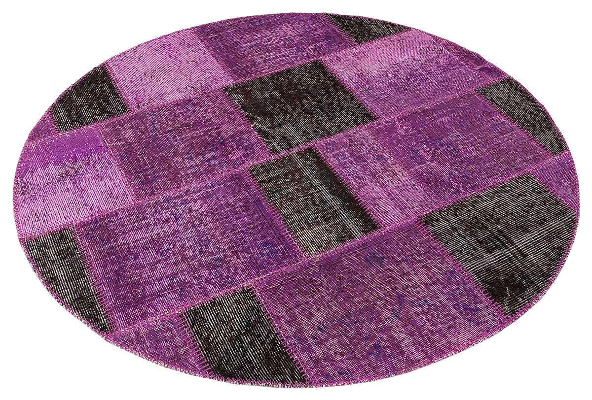 Handmade Purple Patchwork Rug: 5'x5' Bohemian Wool Circle Rug