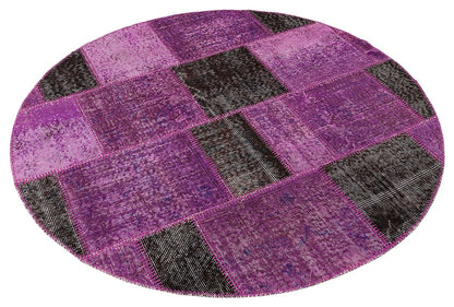 Handmade Purple Patchwork Rug: 5'x5' Bohemian Wool Circle Rug