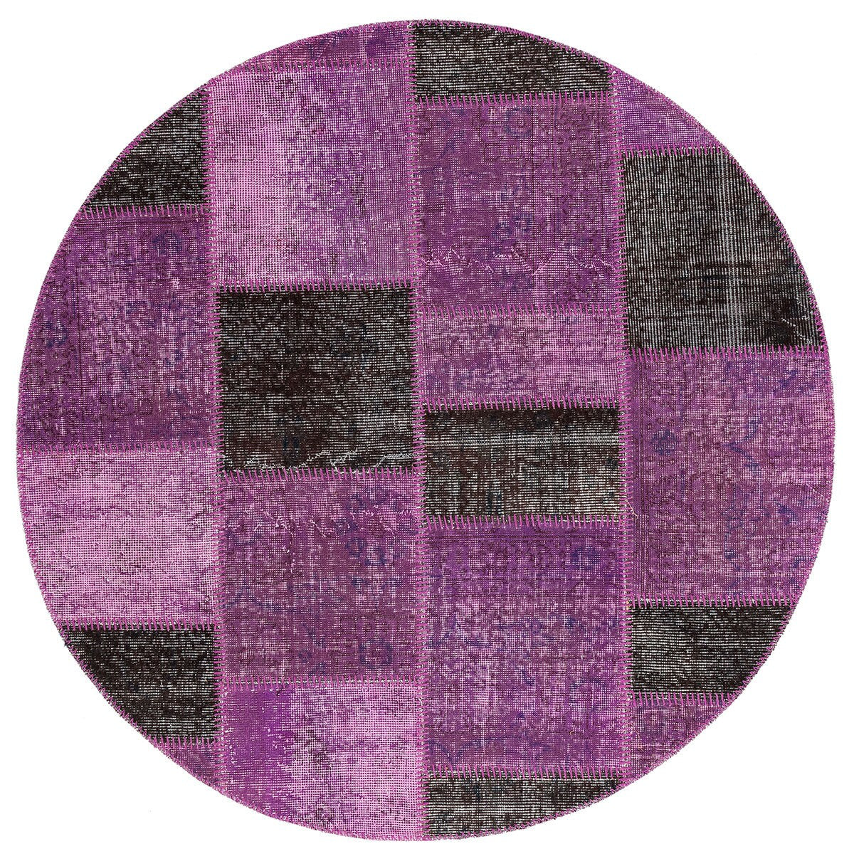 Handmade Purple Patchwork Rug: 5'x5' Bohemian Wool Circle Rug