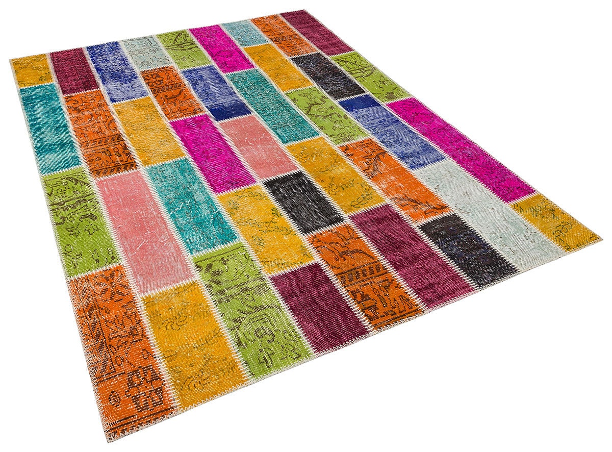 Handmade Patchwork Turkish Rug: Bohemian Wool Area Rug (5'x8' ft)