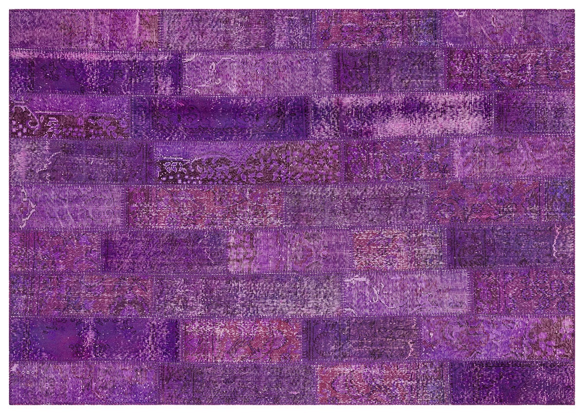 Handmade Wool Patchwork Rug: Purple Bohemian Area Rug (5'x8' ft)