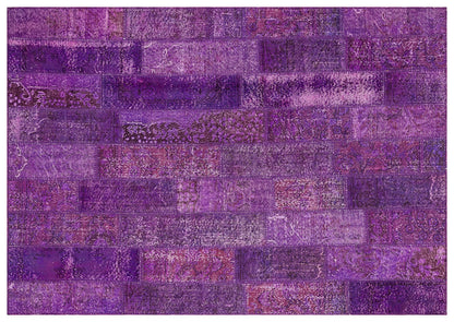 Handmade Wool Patchwork Rug: Purple Bohemian Area Rug (5'x8' ft)