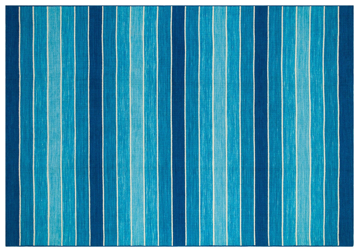 Hand Woven Turkish Kilim Rug: Blue Stripe Bohemian Style