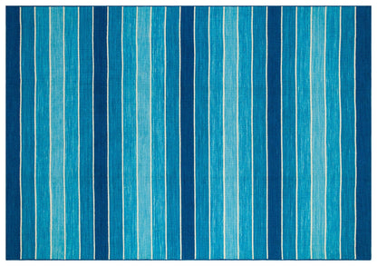 Hand Woven Turkish Kilim Rug: Blue Stripe Bohemian Style