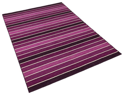 Hand Woven Turkish Kilim Rug: Purple Stripe, Bohemian Style