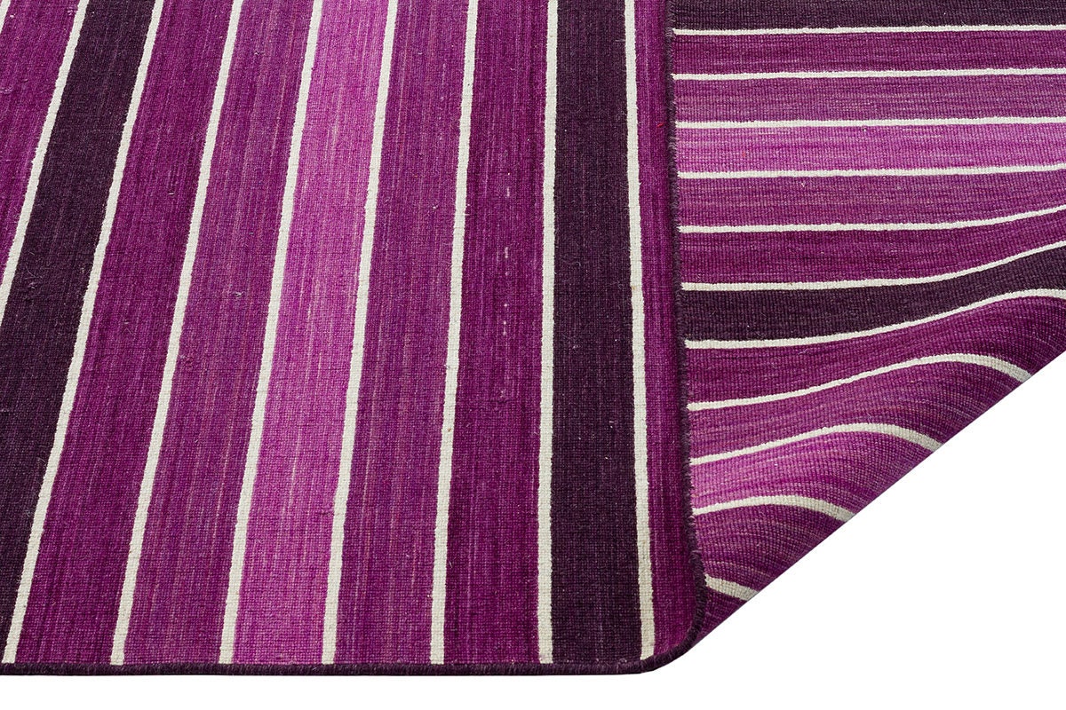 Hand Woven Turkish Kilim Rug: Purple Stripe, Bohemian Style