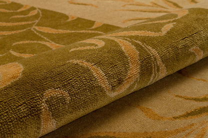 Vintage Green Turkish Rug: Handmade Wool Carpet (6.62 ft x 8.50 ft)