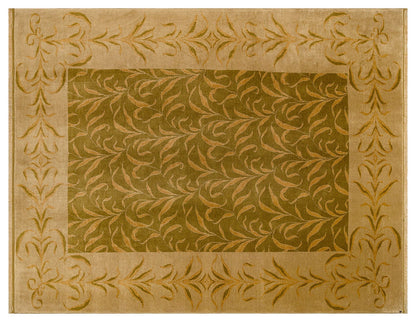 Vintage Green Turkish Rug: Handmade Wool Carpet (6.62 ft x 8.50 ft)