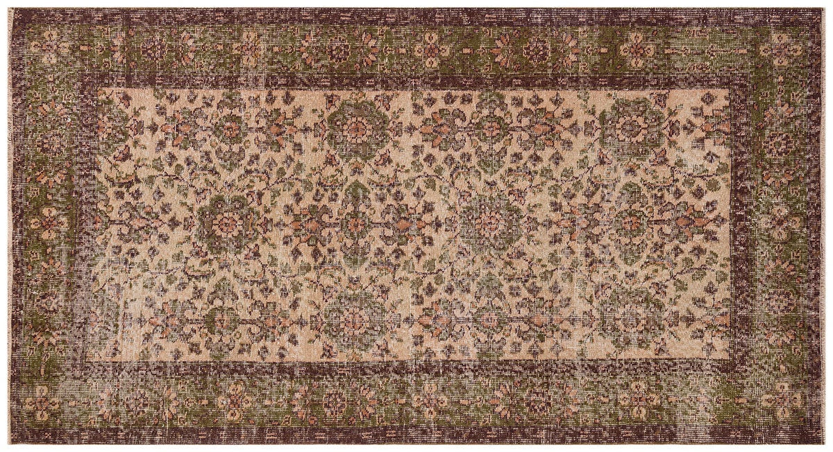 Vintage Turkish Wool Rug (3x7 ft): Handmade Anatolian Persian Design