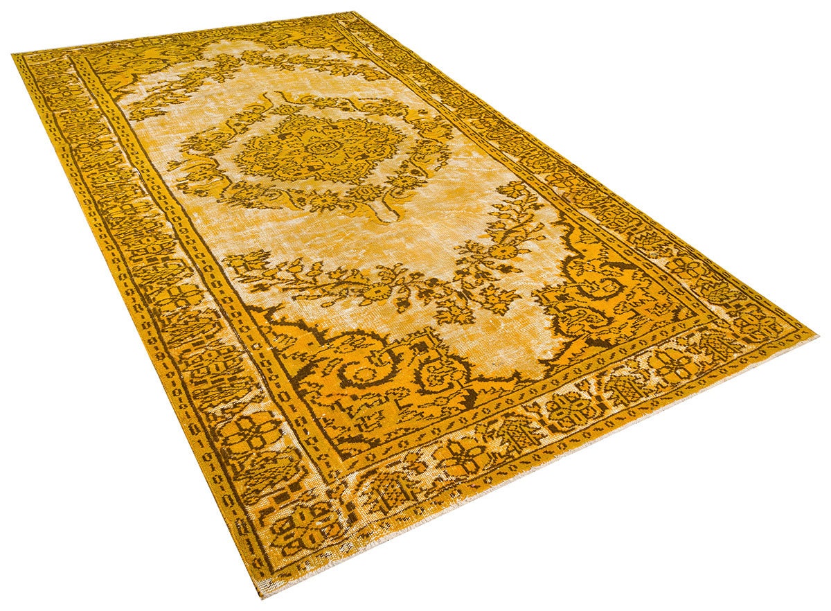 Vintage Yellow Anatolian Wool Rug: 5.8x10 ft, Bohemian Persian Design