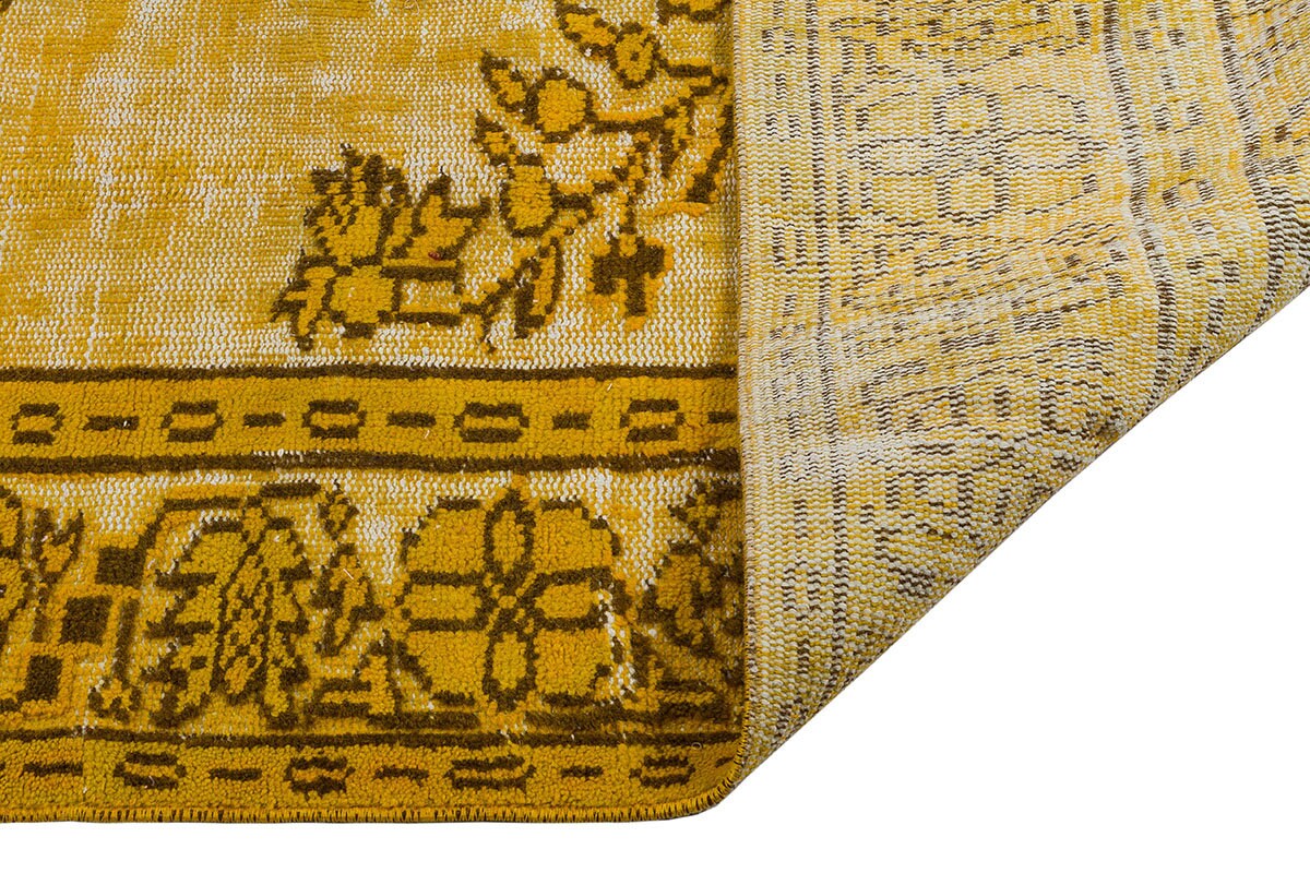 Vintage Yellow Anatolian Wool Rug: 5.8x10 ft, Bohemian Persian Design