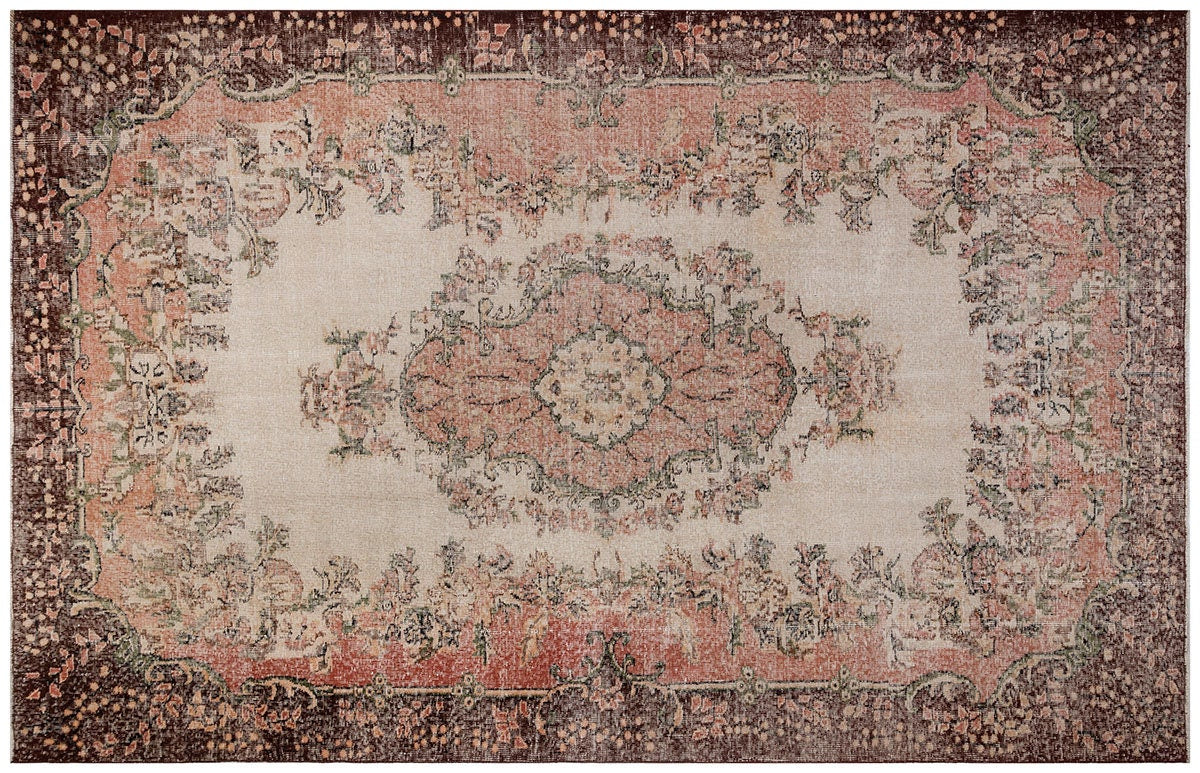 Vintage Turkish Rug (6.8x10.4 ft): Handmade Wool Anatolian Rug