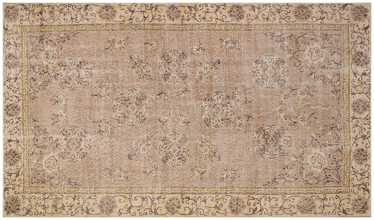 Vintage Turkish Beige Wool Rug (4.8x8.4 ft): Handmade Anatolian Area Rug